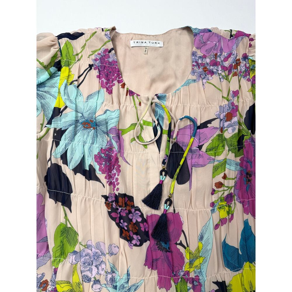 Trina Turk Floral Shift pleated Silvery Tunic Dress Sz XXL - Picture 4 of 11
